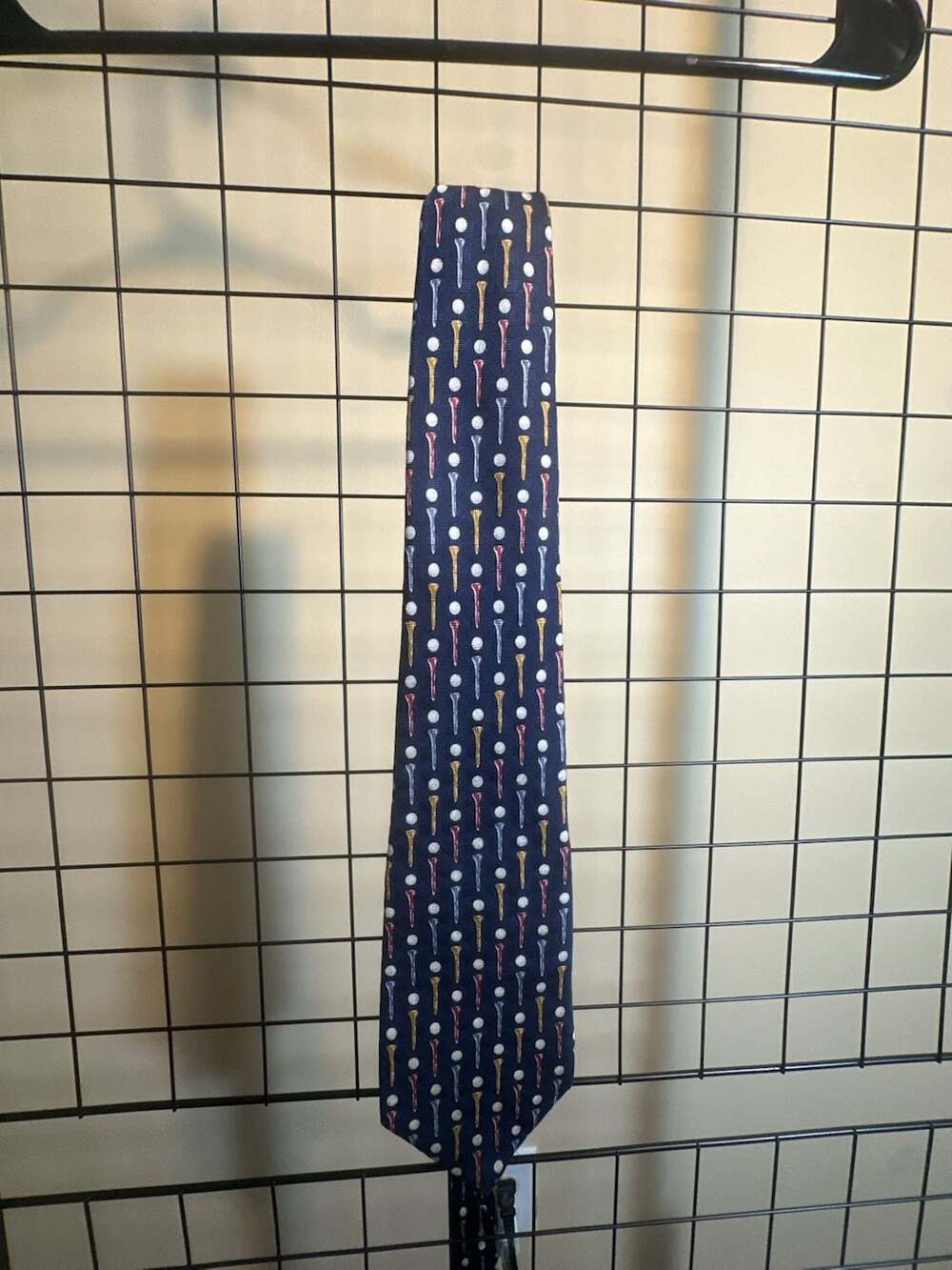 Echo Men's Golf Themed Silk Necktie Navy Blue with Golf Balls and Tees Print